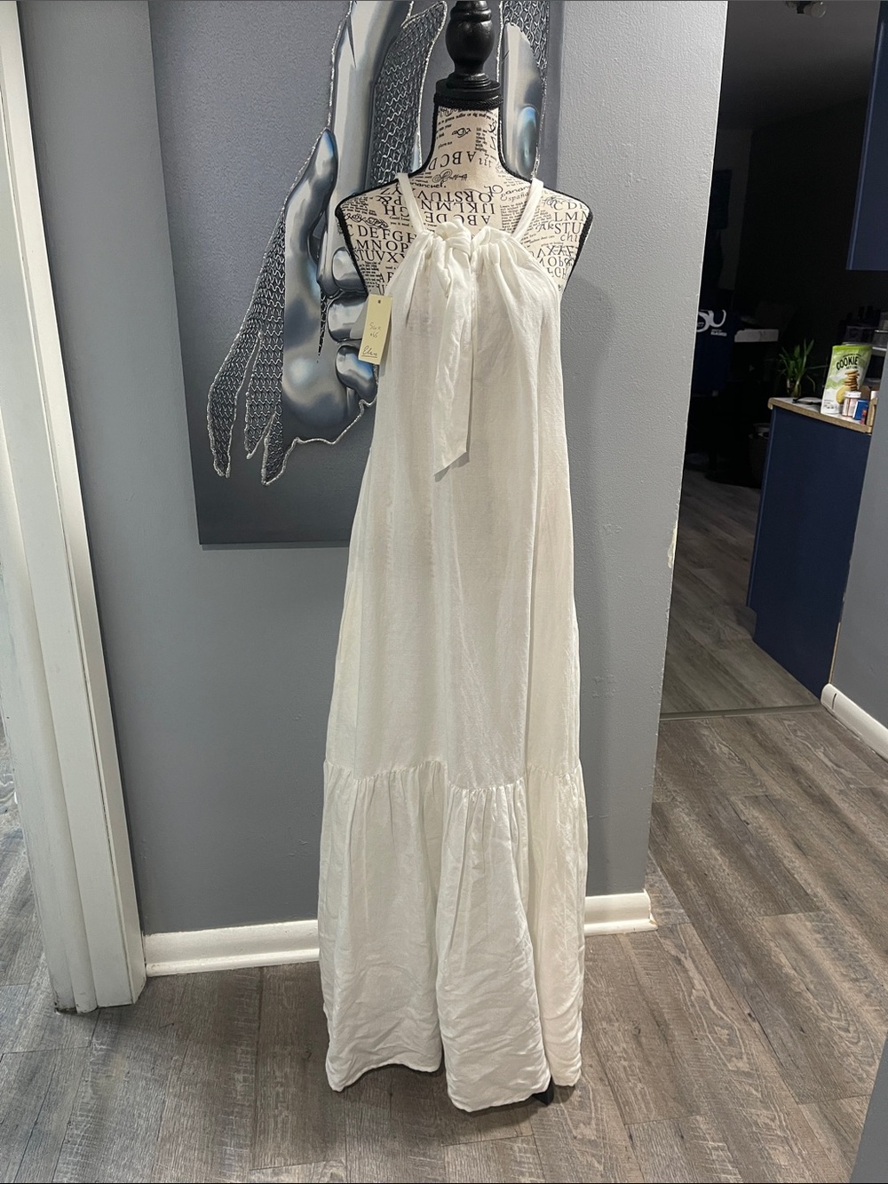 White Halter Maxi Dress with Tie Detail - Brand: